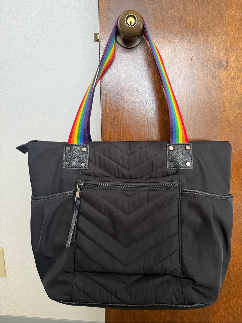 Cynthia Rowley Black Quilted Work/Laptop Bag with Rainbow Straps